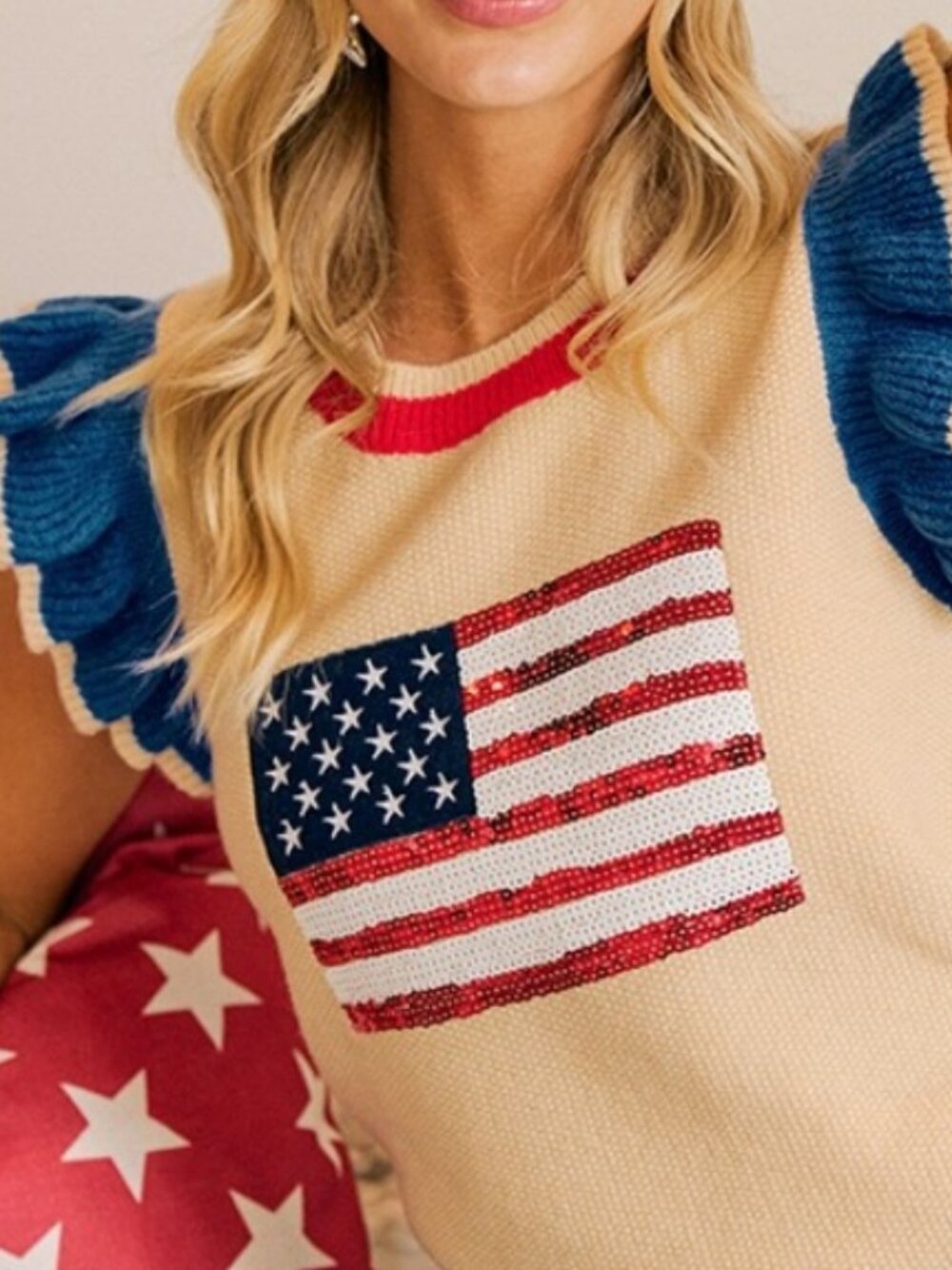 Americana Sequin Flag Knit Sweater Top NWT - Picture 9 of 10